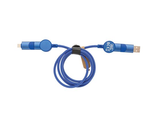 Câble Oakland 6-in-1 à charge 45W en plastique recyclé RCS Bleu - Urban Vitamin P302.705