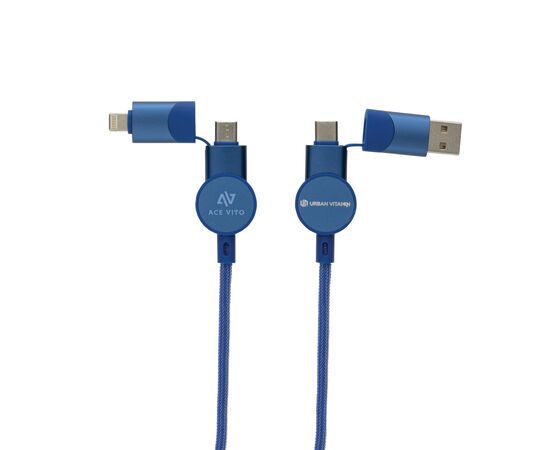 Câble Oakland 6-in-1 à charge 45W en plastique recyclé RCS Bleu - Urban Vitamin P302.705
