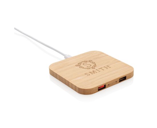 Chargeur sans fil 5W et USB en bambou Brun - XD Collection P308.149