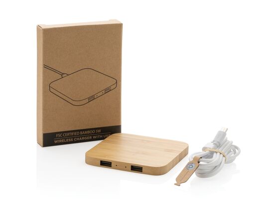 Chargeur sans fil 5W et USB en bambou Brun - XD Collection P308.149