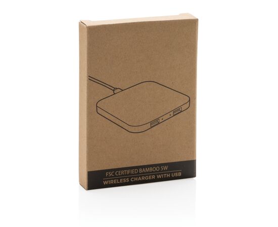 Chargeur sans fil 5W et USB en bambou Brun - XD Collection P308.149