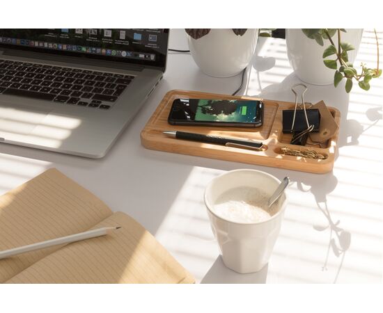 Organiseur de bureau en bambou avec chargeur 10W Brun - XD Collection P308.399