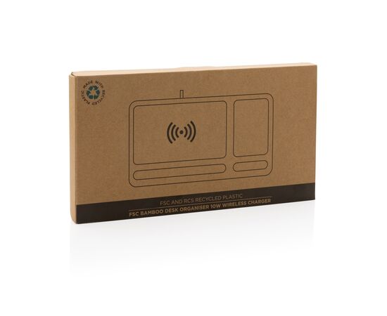 Organiseur de bureau en bambou avec chargeur 10W Brun - XD Collection P308.399
