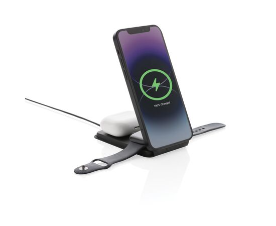Swiss Peak 15W 3-in-1 magnetischer Wireles Charger aus rPU Schwarz - Swiss Peak P308.541