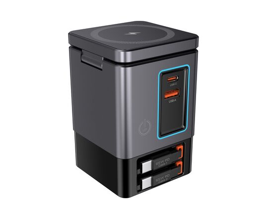 Urban Vitamin Sacramento 105W GaN lader, uittrekbare kabels Grijs, Zwart - Urban Vitamin P309.5402