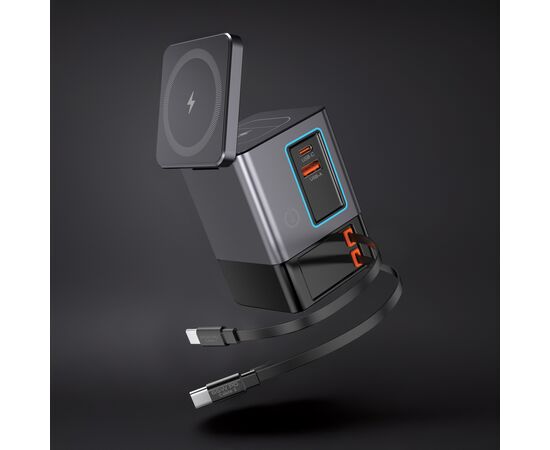 Urban Vitamin Sacramento 105W GaN lader, uittrekbare kabels Grijs, Zwart - Urban Vitamin P309.5402