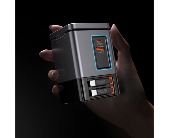 Urban Vitamin Sacramento 105W GaN lader, uittrekbare kabels Grijs, Zwart - Urban Vitamin P309.5402