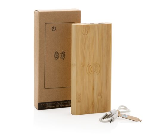 Bamboo 8.000 mAh 5W wireless powerbank Brown - XD Collection P322.359