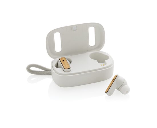 Écouteurs TWS en plastique recyclé RCS et bambou Blanc - XD Collection P329.863