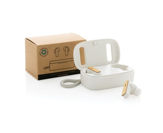 Écouteurs TWS en plastique recyclé RCS et bambou Blanc - XD Collection P329.863
