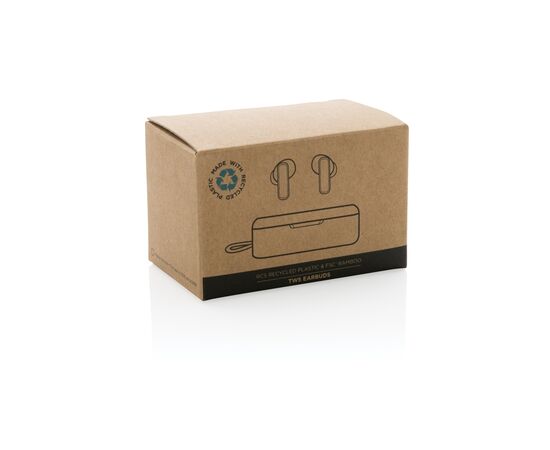 Écouteurs TWS en plastique recyclé RCS et bambou Blanc - XD Collection P329.863