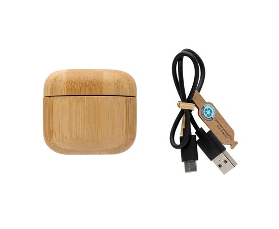 Écouteurs TWS en plastique recyclé RCS et bambou Brun - XD Collection P329.939