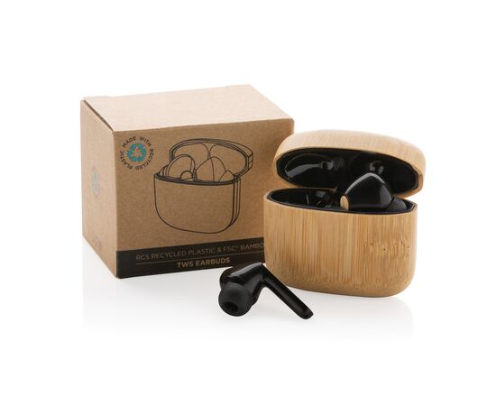 Écouteurs TWS en plastique recyclé RCS et bambou Brun - XD Collection P329.939
