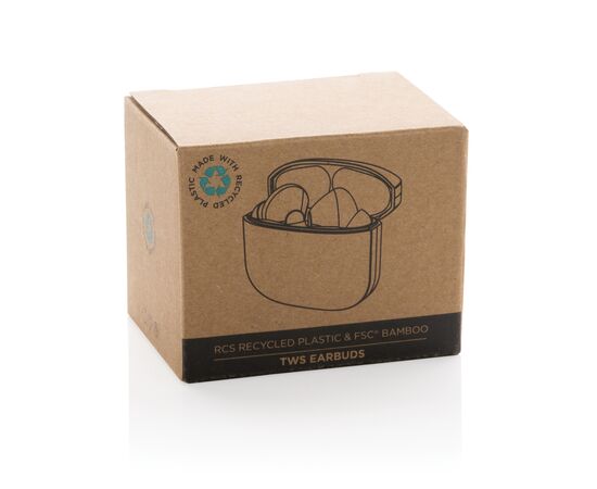 Écouteurs TWS en plastique recyclé RCS et bambou Brun - XD Collection P329.939