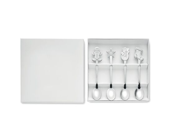 Set van 4 kerst theelepeltjes Mat zilver -  CX1533-16