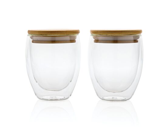 Double wall borosilicate glass with bamboo lid 250ml 2pc set Transparent - XD Collection P432.140