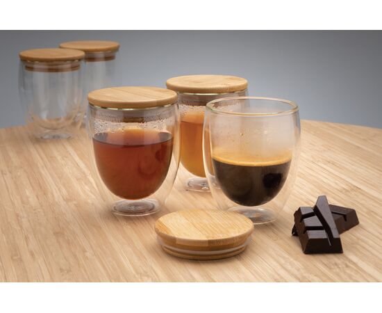 Double wall borosilicate glass with bamboo lid 250ml 2pc set Transparent - XD Collection P432.140