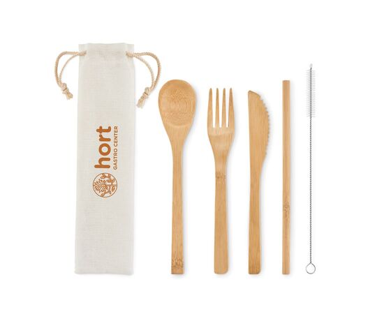 Bamboo cutlery with straw Beige -  MO6121-13