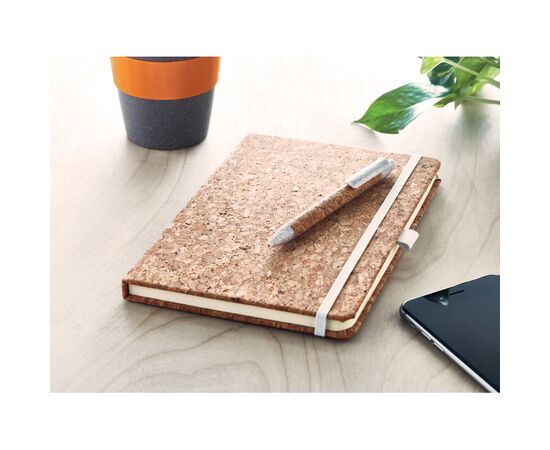 A5 kurk notitieboek balpen set Beige -  MO6202-13