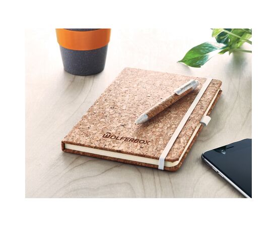 A5 kurk notitieboek balpen set Beige -  MO6202-13