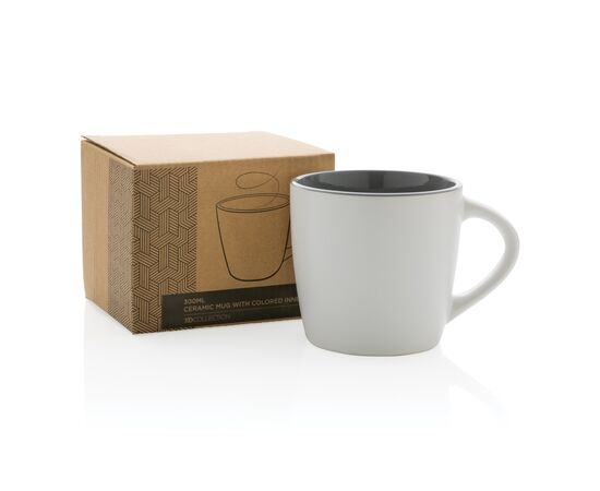 Ceramic mug with coloured inner 300ml White, Grey - XD Collection P434.003