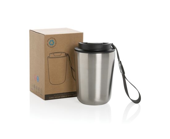 Cuppa RCS re-steel vacuum tumbler with lanyard Silver, Black - XD Collection P435.022