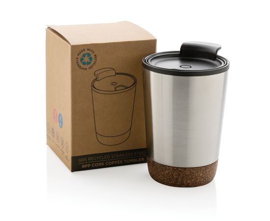GRS gerecycled PP en roestvrijstalen kurk koffiebeker Zilver - XD Collection P435.072