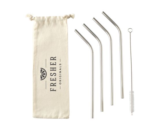 ECO RVS 4 pieces ECO Straw Set stainless-steel straws Silver -  138601