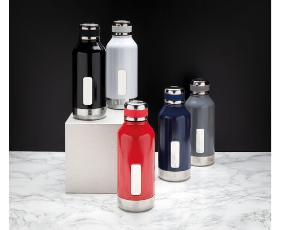Leak proof vacuum bottle with logo plate Grey - XD Collection P436.672