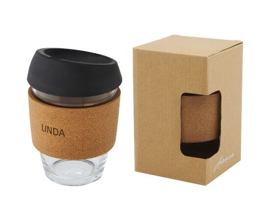 Lidan borosilicaat glazen beker van 360 ml met kurken grip en siliconen deksel Zwart - Unbranded 10066590