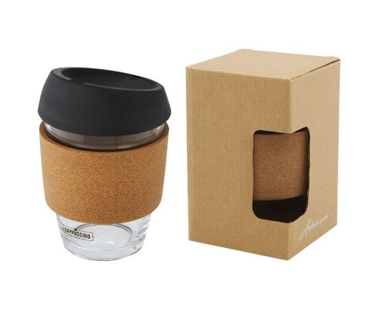 Lidan borosilicaat glazen beker van 360 ml met kurken grip en siliconen deksel Zwart - Unbranded 10066590