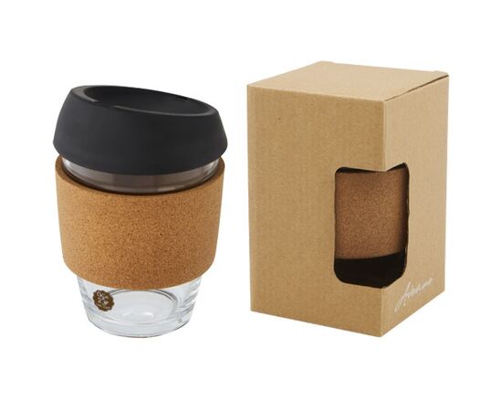 Lidan borosilicaat glazen beker van 360 ml met kurken grip en siliconen deksel Zwart - Unbranded 10066590