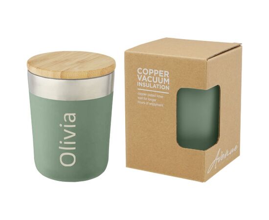 Lagan koperen vacuüm geïsoleerde roestvrijstalen beker van 330 ml met bamboe deksel Heather groen - Unbranded 10067062