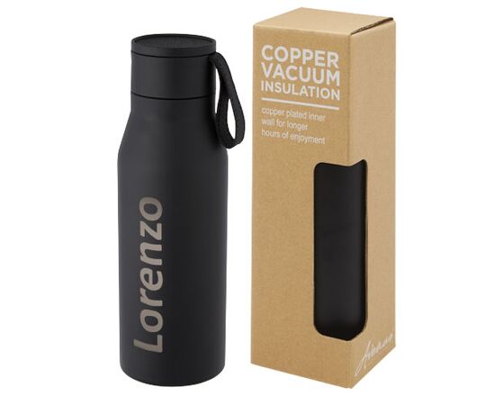 Ljungan koperen vacuüm geïsoleerde roestvrijstalen fles van 500 ml met PU leren band en deksel Zwart - Unbranded 10066890