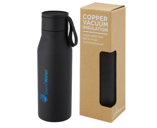 Ljungan koperen vacuüm geïsoleerde roestvrijstalen fles van 500 ml met PU leren band en deksel Zwart - Unbranded 10066890