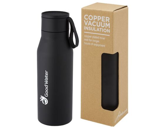 Ljungan koperen vacuüm geïsoleerde roestvrijstalen fles van 500 ml met PU leren band en deksel Zwart - Unbranded 10066890