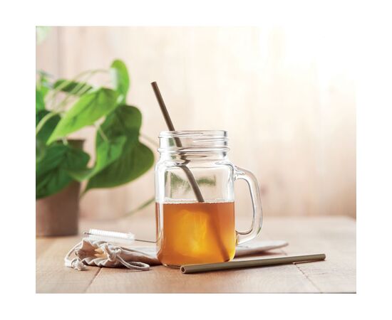 Bamboo Straw w/brush in pouch Beige -  MO9630-13