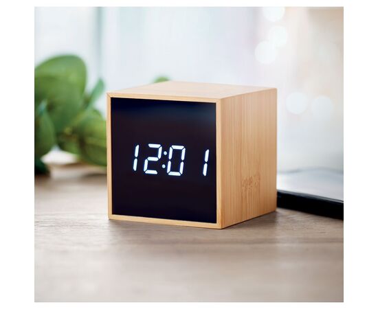 LED alarm clock bamboo casing Wood -  MO9922-40