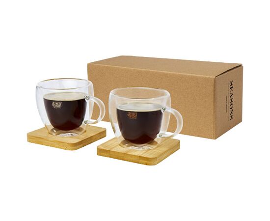 Tasse Manti 2 pièces en verre à double paroi de 100 ml avec sous-verre en bambou  Translucide, Naturel - Seasons 11331401