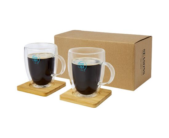 Manti 350 ml 2-delige dubbelwandige glazen kop met bamboe onderzetter  Transparant, Naturel - Seasons 11331601