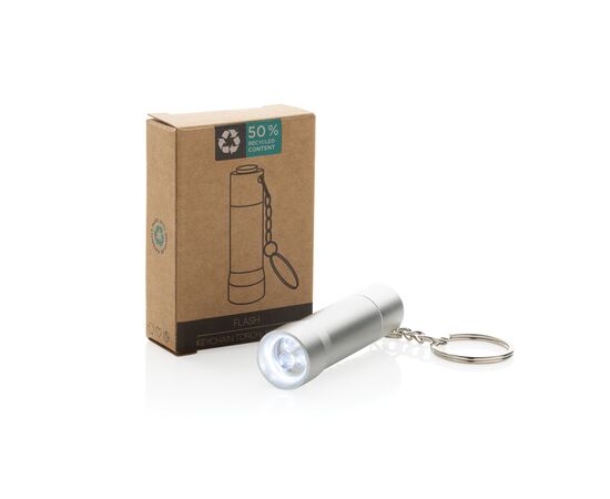 Flash Schlüsselanhänger-Taschenlampe aus RCS rec. Aluminium Silbergrau - XD Collection P514.0402
