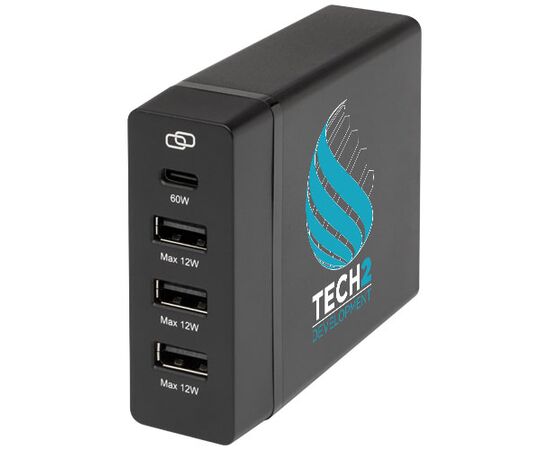 ADAPT 72 W PD-laadstation van gerecycled plastic  Zwart - Tekiō® 12433090