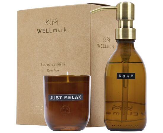 Wellmark Discovery Seifenspender und Duftkerze ´Bambus´-Set, 200 ml (Spender) und 150 g (Duftkerze) Gelb - WELLmark 12630811