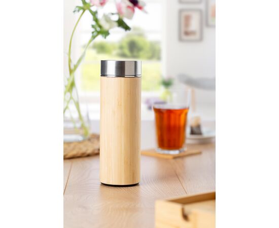 Bamboo and stainless steel double walled bottle Yara Brown -  8858.011