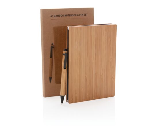 A5 Bamboo notebook & pen set Brown - XD Collection P772.159