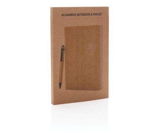 A5 Bamboo notebook & pen set Brown - XD Collection P772.159