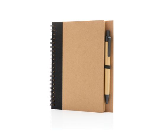 Kraft spiraal notitieboekje met pen Zwart - XD Collection P774.261