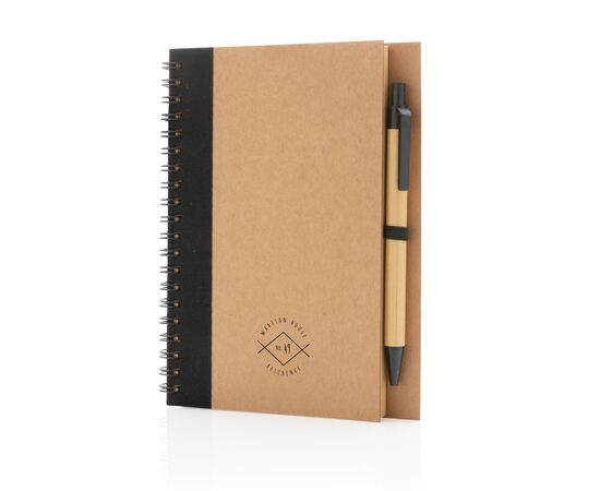 Kraft spiraal notitieboekje met pen Zwart - XD Collection P774.261