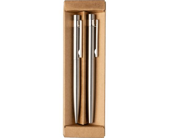 Recycled stainless steel writing set Fritz Silver -  1103697.032.Blauwschrijvend