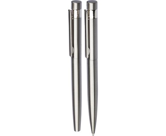 Recycled stainless steel writing set Fritz Silver -  1103697.032.Blauwschrijvend